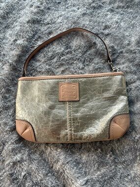 Coach Metallic Gold Wristlet with Tan Trim